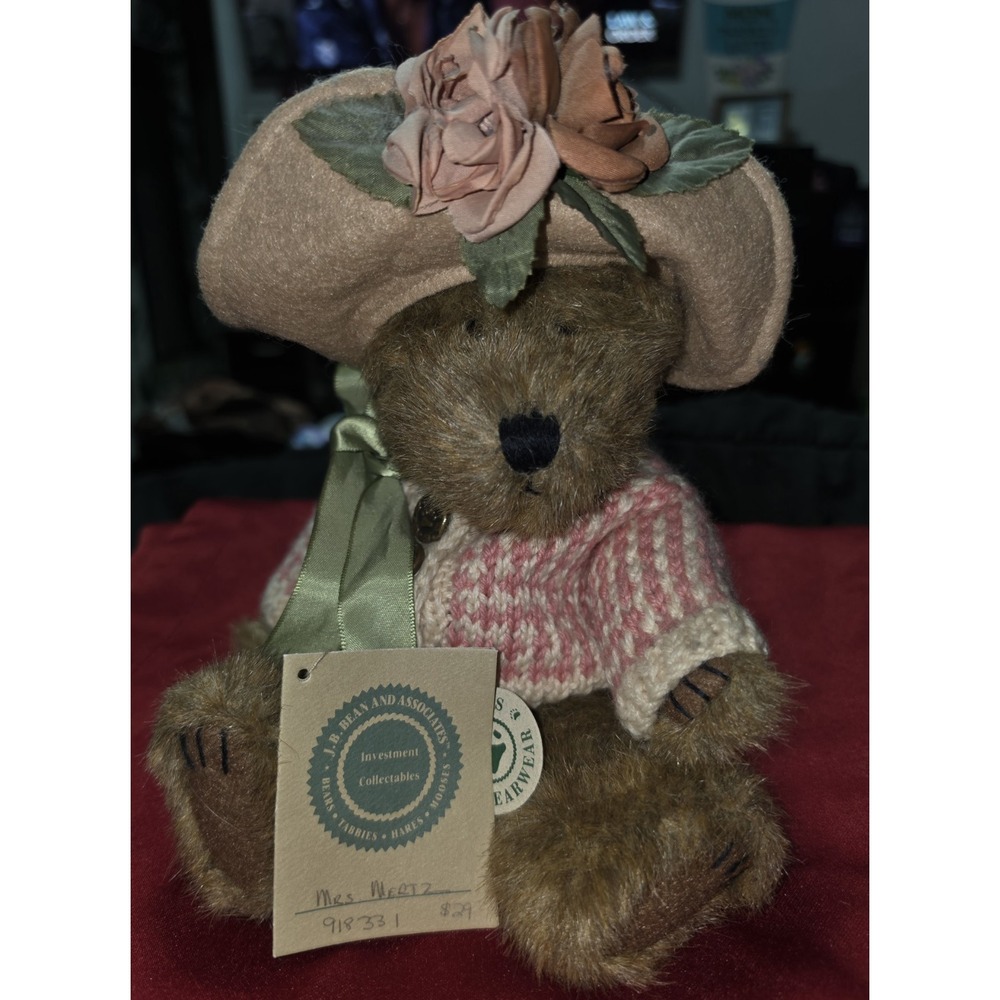 Boyds Bears Mrs Mertz Plush Pink Sweater Hat Bear 918331 11in Vintage 1985-98